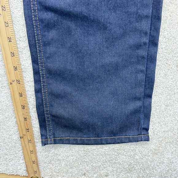 Levis 505 Jeans Mens 34x32 Blue Dark Wash Denim Straight Leg Regular Fit Stretch - Picture 10 of 14
